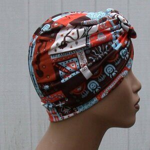 Blue & White Zulu Instant Wrap Bantu Slip On Cap Jamican Chiney Bumps